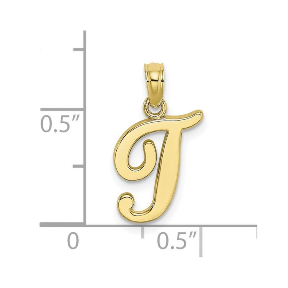 10k Yellow Gold Polished T Script Initial Charm - image 3